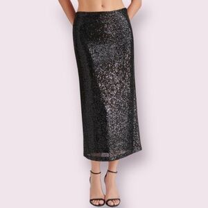 Steve Madden Sequin Column Midi Skirt in Black